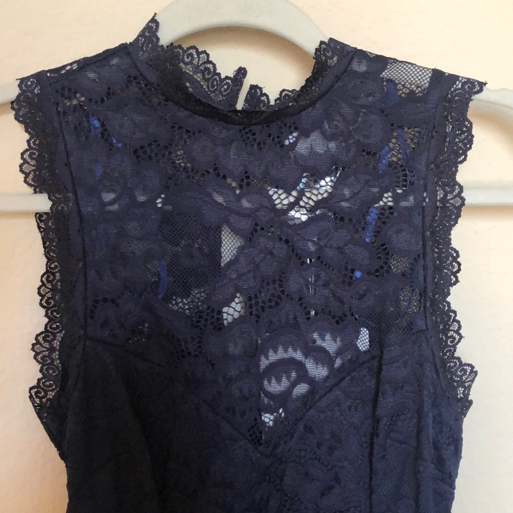 Canyon Floral Overlay Keyhole Back Dress Navy